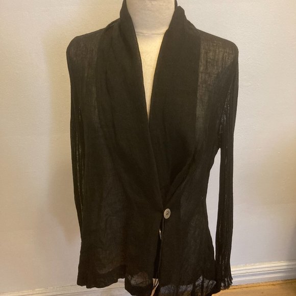 Crea Concept Longsleeve Mixed Media Wrap Jacket (Black) - Picture 4 of 11